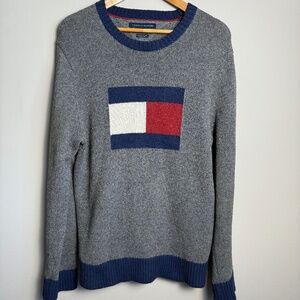 Tommy Hilfiger Luxury Blend Men's Gray Logo Long Sleeve Knit Sweater‎ Large